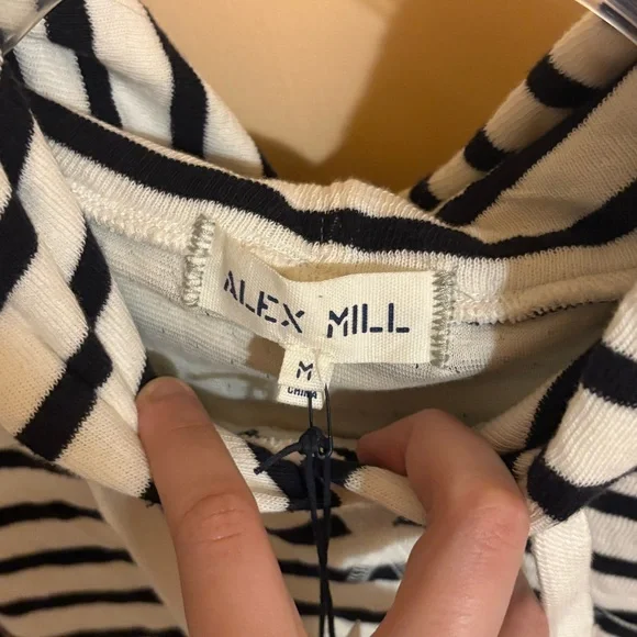 NWT Alex Mill White & Navy Striped Double Weave Hoodie - Picture 4 of 8